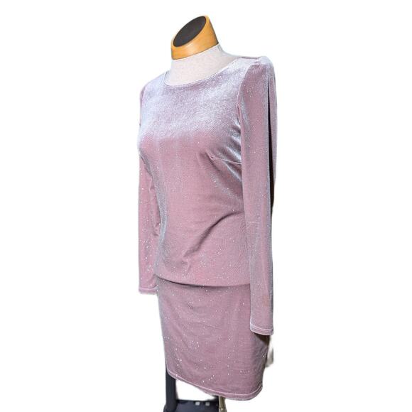 Vtg Y2K Jump Apparel Pink Velvet Metallic Swirl Open Back Bodycon Mini Dress S - Picture 1 of 6